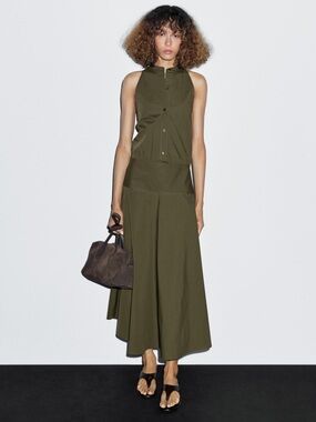 Massimo Dutti Olive Green Sleeveless Maxi Dress